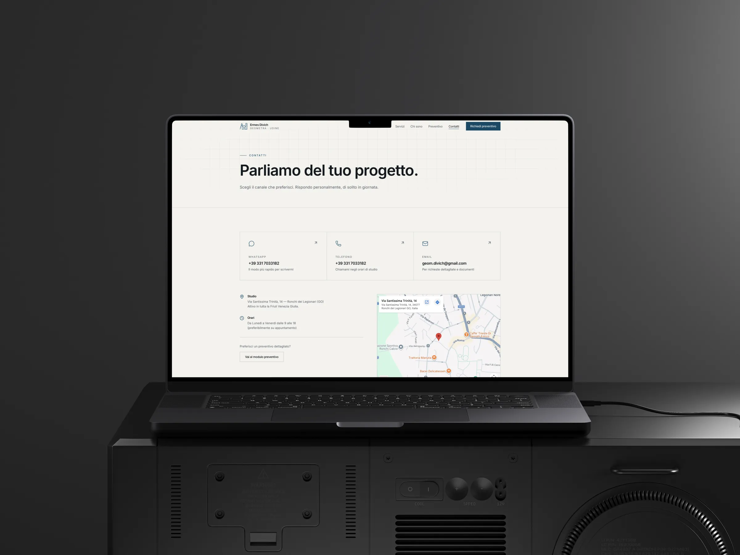 Pagina contatti con mappa dello studio